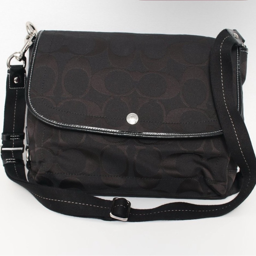 Coach Black Signature Nylon Flap Crossbody Bag – F16553